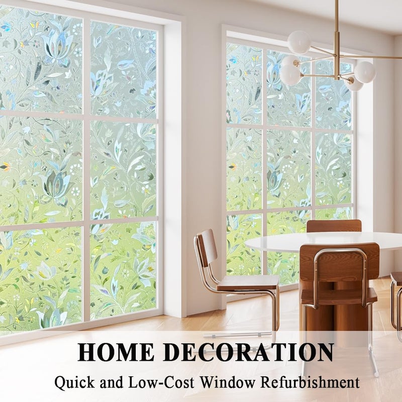 Mikomer Tulip Decorative Window Film,No Glue Frosted Privacy Film,Stained Glass Door Film,Reflective Static Cling Heat Control Anti UV Window Decoration for Home and Office,23.6 inches by 118 inches - Image 3